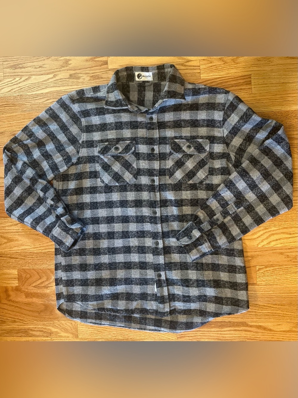 MuskOx Mens Plaid Flannel Rugged Shirt XL Gray Black Heavyweight Cotton Portugal